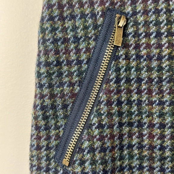 J. Crew Houndstooth Asymmetrical Zipper Wool Pencil Skirt Size 00 Blue - Picture 3 of 11